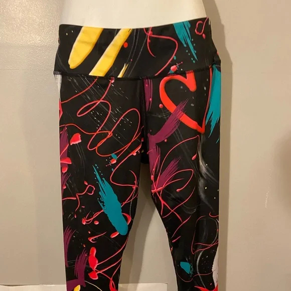 Graffiti and Hearts Vibrant Multi-Color Leggings - Picture 10 of 11